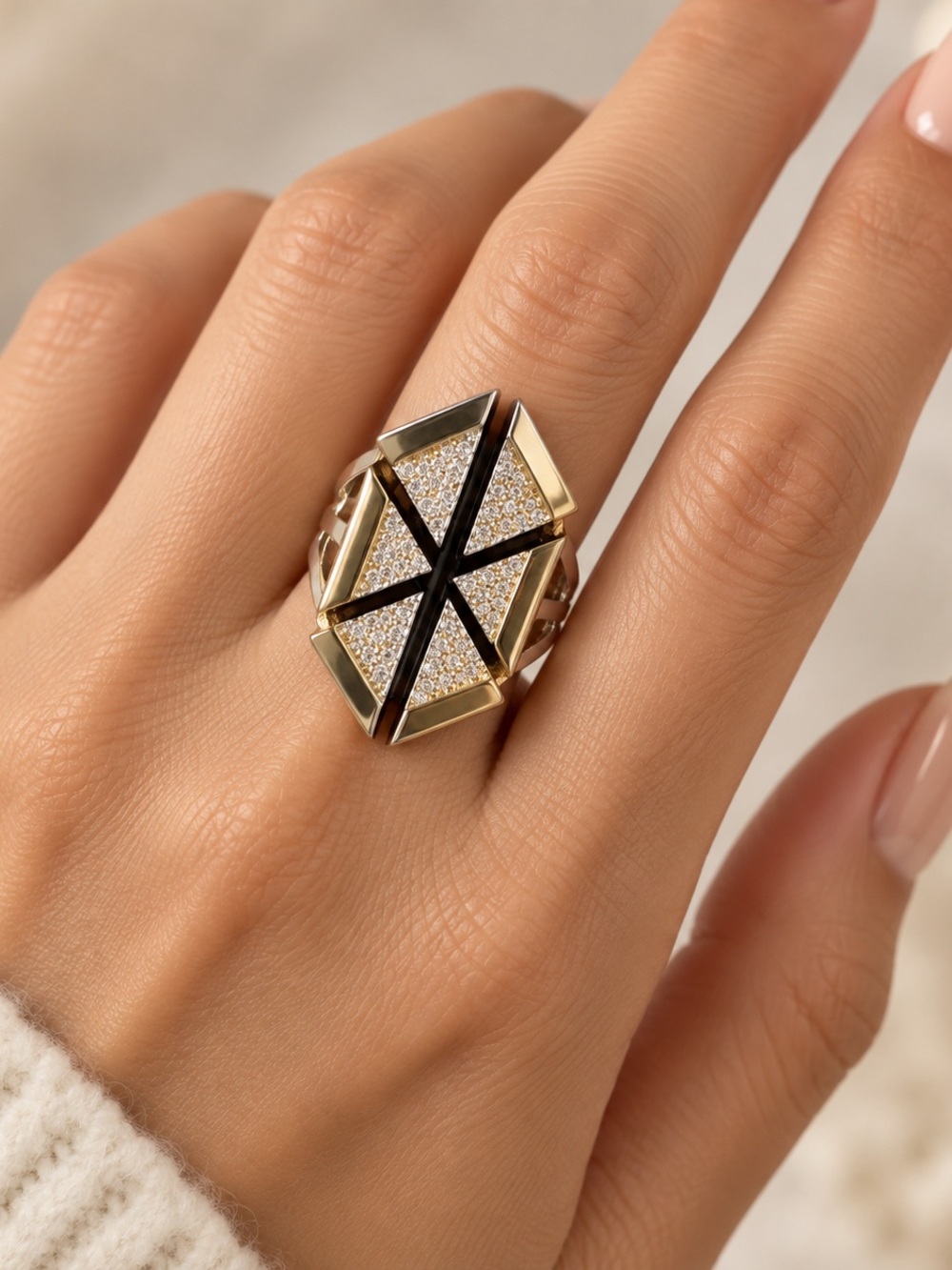 nOir Jewelry Gold Silver Geometric Pavé Crystal Statement Ring Sz 7 NWT